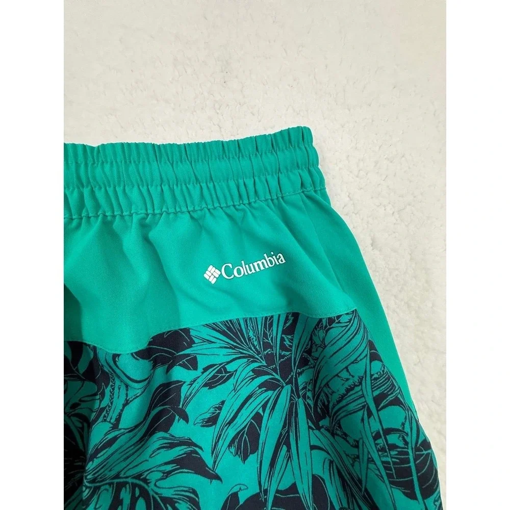 Columbia Green Black Tropical Print Drawstring Waist Casual Swim‎ Trunks Large